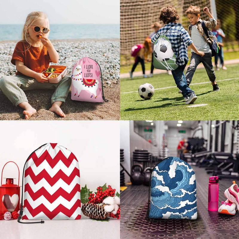 Sotunad Drawstring Bag Sports Backpack Football Texture Soccer with Black and White Elements Seamless Pattern Sutiable for Dance Sports Beach Short Travel Stroage 14x16.9 Inch