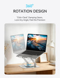 SOUNDANCE 360 Rotating Laptop Stand, Ergonomic Computer Riser for Desk, Adjustable Height Multi - Angle Metal Holder, Foldable Portable Notebook Elevating Base for Office & Home, Silver Grey