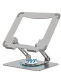 SOUNDANCE 360 Rotating Laptop Stand, Ergonomic Computer Riser for Desk, Adjustable Height Multi - Angle Metal Holder, Foldable Portable Notebook Elevating Base for Office & Home, Silver Grey