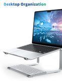 SOUNDANCE Laptop Stand for Desk, Ergonomic Metal Computer Riser for 12 - 17.3 Inch Laptops, Heavy Duty Stable Desktop Holder, Improves Eye Level & Workspace Organization, Silver