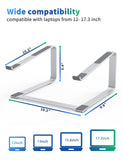 SOUNDANCE Laptop Stand for Desk, Ergonomic Metal Computer Riser for 12 - 17.3 Inch Laptops, Heavy Duty Stable Desktop Holder, Improves Eye Level & Workspace Organization, Silver