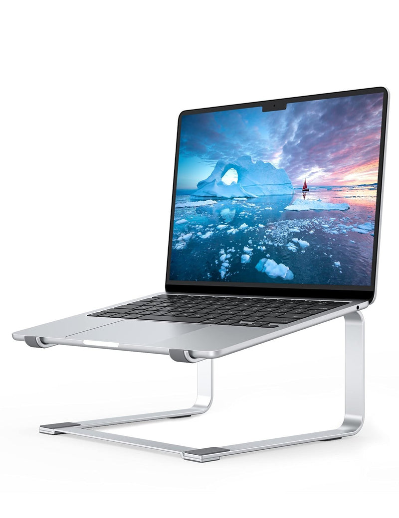 SOUNDANCE Laptop Stand for Desk, Ergonomic Metal Computer Riser for 12 - 17.3 Inch Laptops, Heavy Duty Stable Desktop Holder, Improves Eye Level & Workspace Organization, Silver
