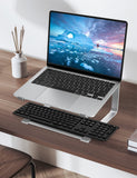SOUNDANCE Laptop Stand for Desk, Ergonomic Metal Computer Riser for 12 - 17.3 Inch Laptops, Heavy Duty Stable Desktop Holder, Improves Eye Level & Workspace Organization, Silver