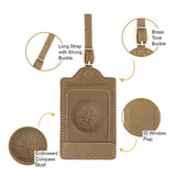 Sovereign - Gear - Brown Compass Embossed Leather Luggage Tag with Leather AirTag Holder Combo - Genuine Leathers Luggage Tag for Suitcases - Secure, Stylish & Durable Travel Accessory