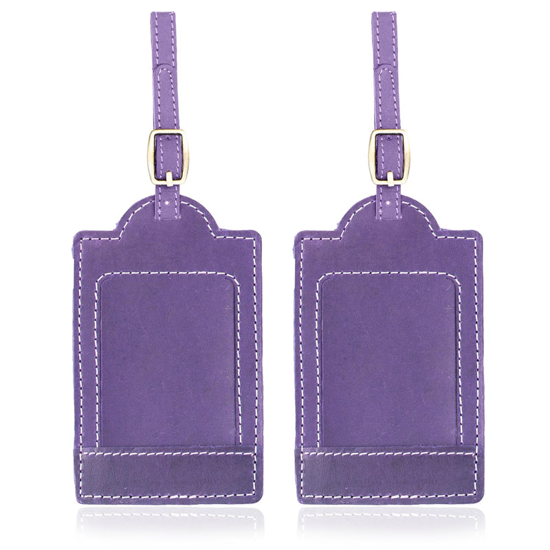 Sovereign - Gear - Two Purple Leather Luggage Tags - Luggage Identifier & Suitcase Name Tag, Suitcase Tags for Luggage, Stylish & Durable Travel Accessory