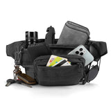 SOWHUP Tactical Fanny Pack,Military Waist Bag Pack with U.S Patch Utility Hip Belt Bumbag for Outdoor Fishing Hiking (Black(4 Zipper Pockets))