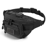 SOWHUP Tactical Fanny Pack,Military Waist Bag Pack with U.S Patch Utility Hip Belt Bumbag for Outdoor Fishing Hiking (Black(4 Zipper Pockets))