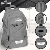 Spalding Basketball Backpack Sports Bag | Large Grey Backpack with Shoe and Ball Compartment | Use for Sport Accessories and Stuff | Basketball Gifts for Sports Players