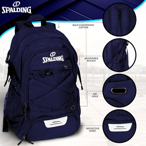 Spalding Basketball Backpack Sports Bag | Large Navy Backpack with Shoe and Ball Compartment | Use for Sport Accessories and Stuff | Basketball Gifts for Sports Players