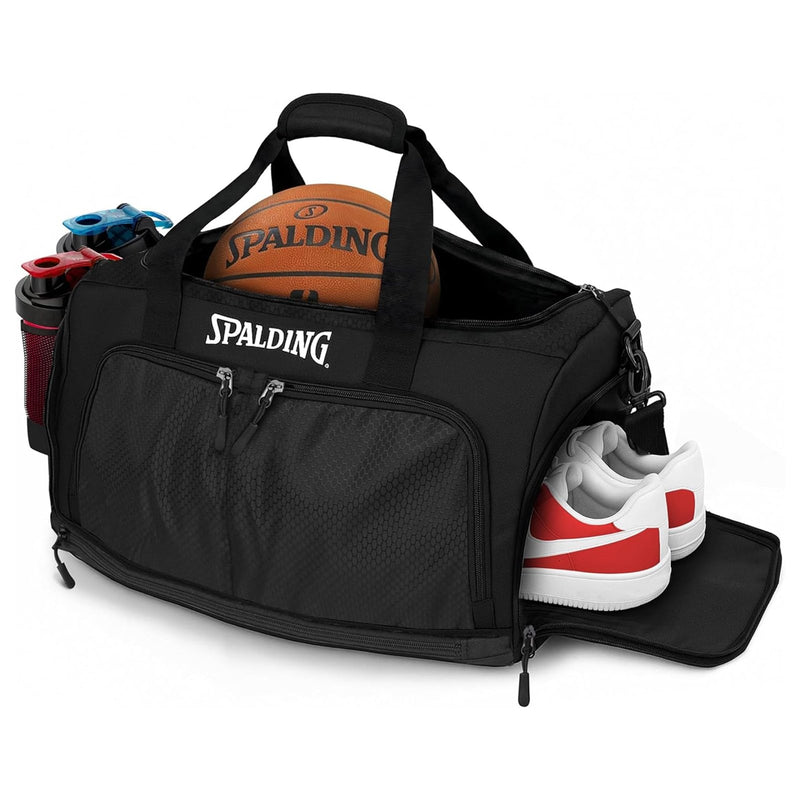 Spalding Sports Basketball Duffle Bag | Large Basketball Duffel Bag for Women and Men | Great for Workout and Travel | with Wet and Shoe Compartment | 10 Durable Strong Zippered Pockets