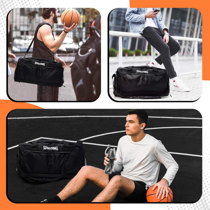 Spalding Sports Basketball Duffle Bag | Large Basketball Duffel Bag for Women and Men | Great for Workout and Travel | with Wet and Shoe Compartment | 10 Durable Strong Zippered Pockets