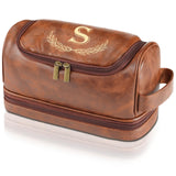 Sparklove Personalized Gifts for Men - Personalized Initial Toiletry Bag with Laser Engraved Monogram - Leather Travel Kit Shaving Organizer - Unique Present for Him, Husband, Boyfriend, Dad （S）