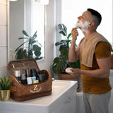 Sparklove Personalized Gifts for Men - Personalized Initial Toiletry Bag with Laser Engraved Monogram - Leather Travel Kit Shaving Organizer - Unique Present for Him, Husband, Boyfriend, Dad （S）