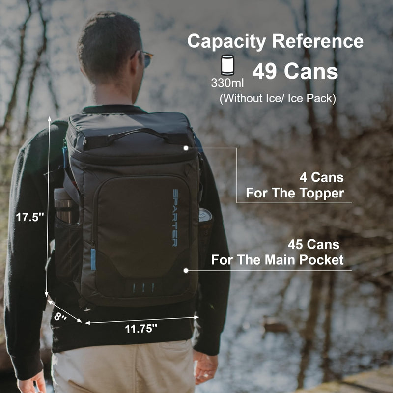 SPARTER Backpack Cooler Insulated Leak Proof 49 Cans, 2 Insulated Compartments Thermal Bag, Portable Lightweight Beach Travel Camping Lunch Backpack for Men and Women