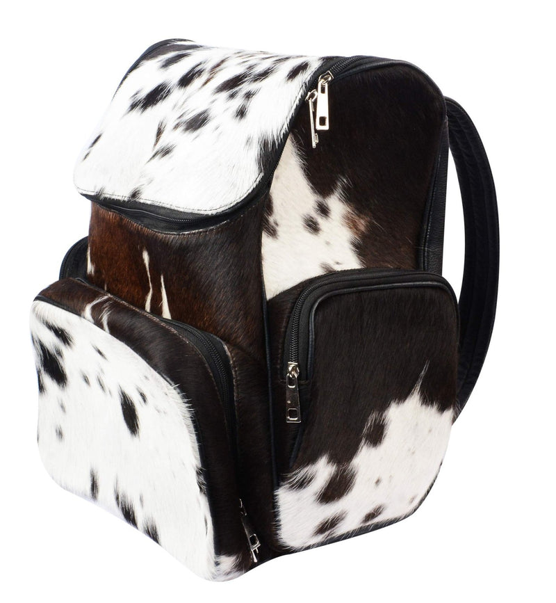 SpazeUp diaper bag - Cowhide Backpack Hair On Brown and White Knapsack Travel Shoulder Bag Dark Brown & White