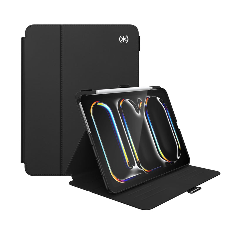 Speck New iPad Pro 11 Inch Case (2024 Model, 5th Gen) - with Pencil Holder, Drop & Camera Protection, Slim Multi Range Stand, Balance Folio, No Auto/Sleep Wake Function - Black/Black/White