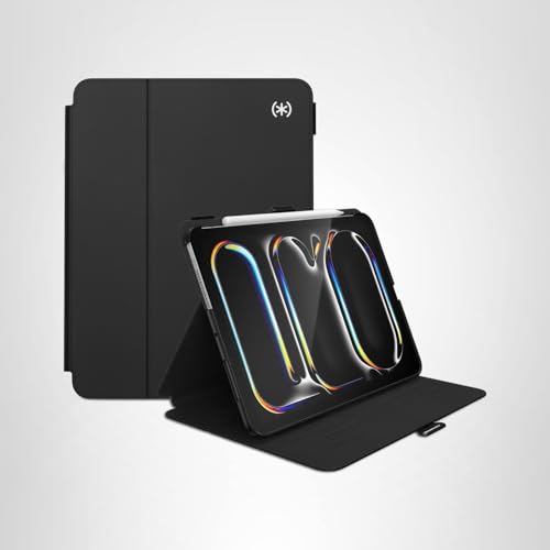 Speck New iPad Pro 11 Inch Case (2024 Model, 5th Gen) - with Pencil Holder, Drop & Camera Protection, Slim Multi Range Stand, Balance Folio, No Auto/Sleep Wake Function - Black/Black/White