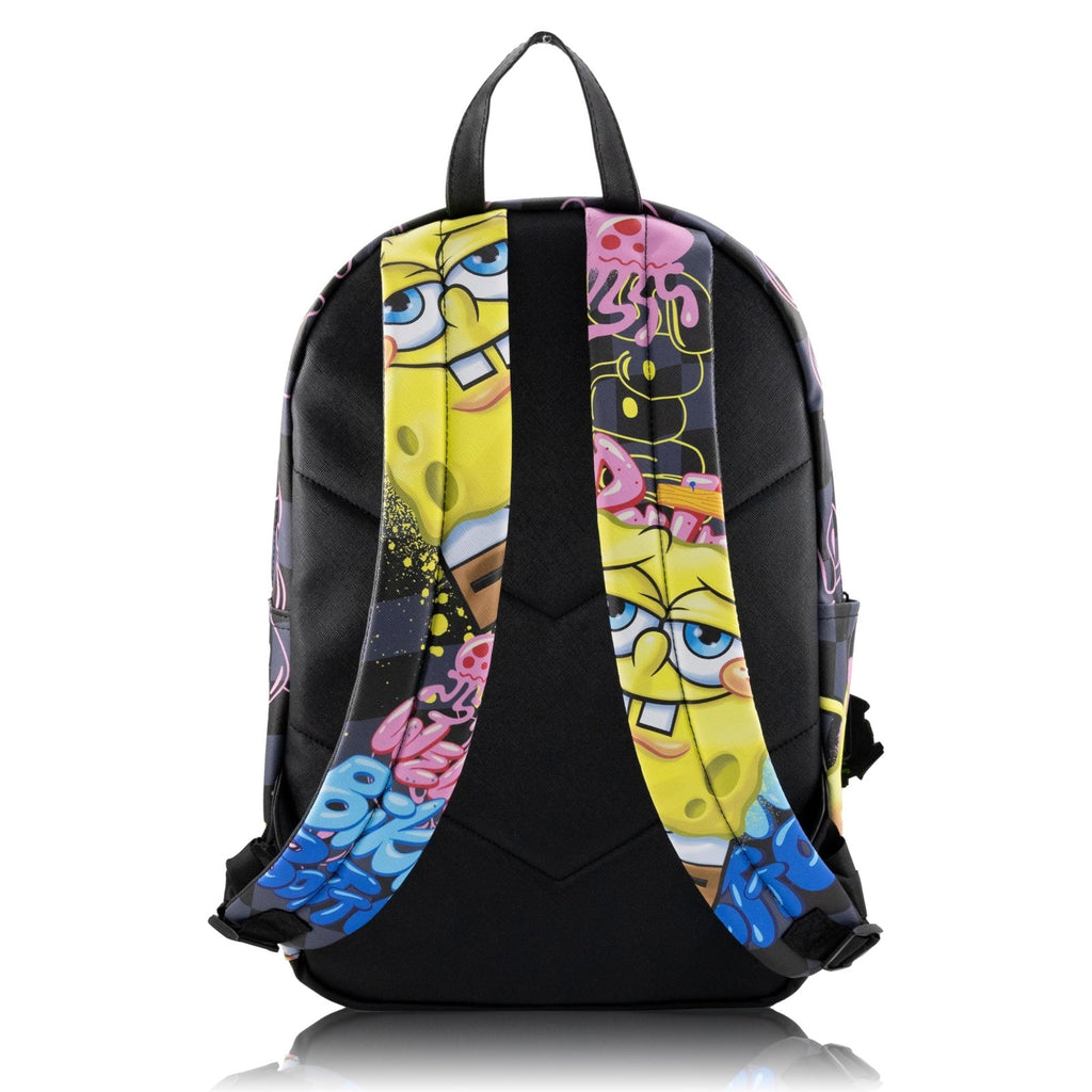 SpongeBob SquarePants Backpack for Teens with Rubber Luggage Tag | 2 Piece SpongeBob Backpack Set for Boys, Girls, Unisex | SpongeBob School Backpack and Travel Essentials