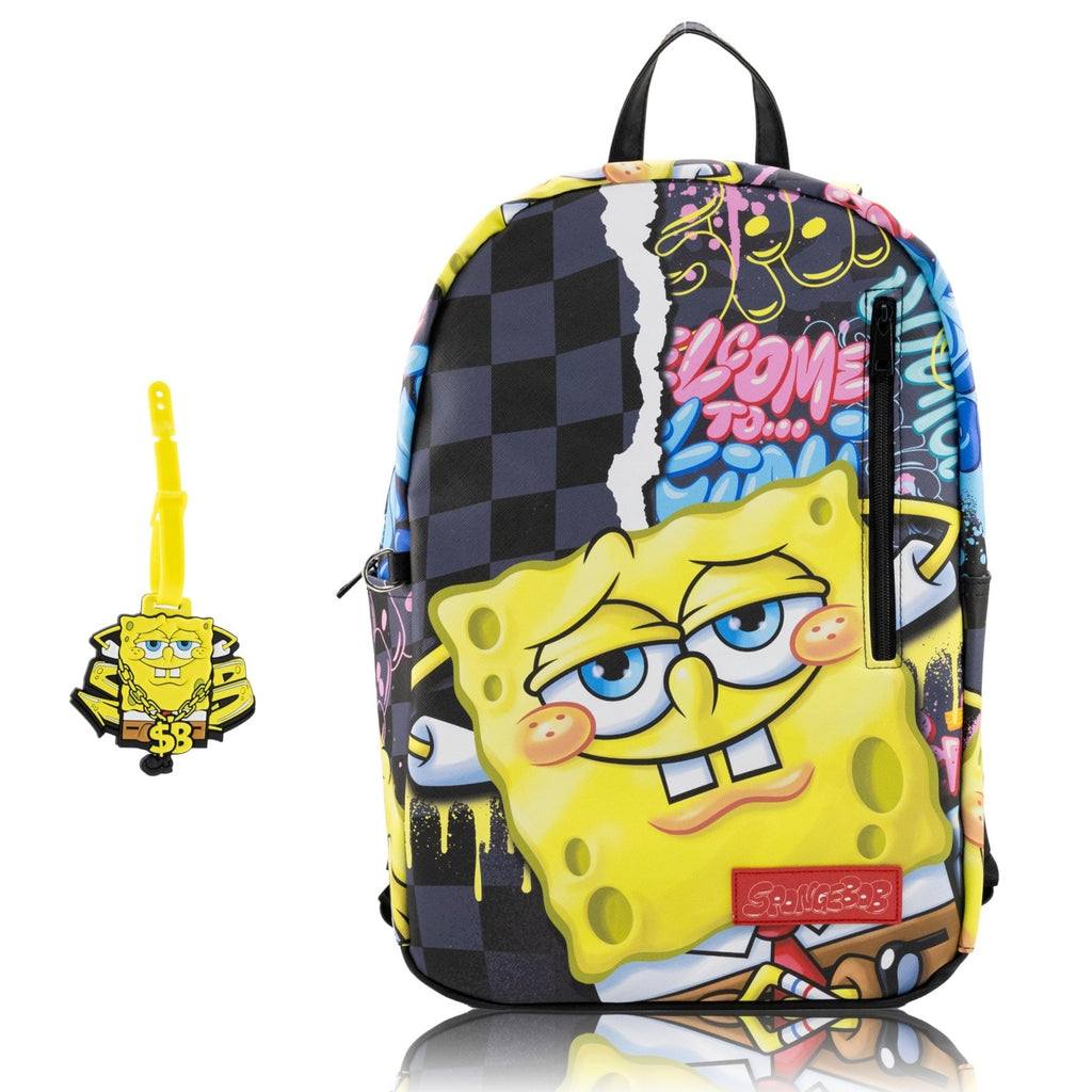 SpongeBob SquarePants Backpack for Teens with Rubber Luggage Tag | 2 Piece SpongeBob Backpack Set for Boys, Girls, Unisex | SpongeBob | Backpacks4Less