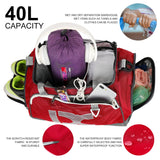Sports Gym Bag，INOXTO Travel Duffel Bag with Dry Wet Pocket And Shoe CompartmentFor Women and Men，40L/55L Fitness Waterproof Weekender Bag For Swim Sports Travel Working Out (Red, 40L)