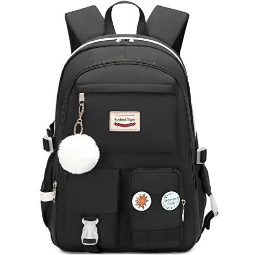 Spotted Tiger School Backpack for Girls Backpack with Lunch Box Anime Bookbag Set School Bag Kawaii Backpacks for Girls Teens (Black)