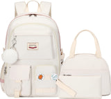 Spotted Tiger School Backpack for Girls Backpack with Lunch Box Anime Bookbag Set School Bag Kawaii Backpacks for Girls Teens (White)