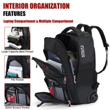 star cloud 21x14x9 Rolling Backpack with Wheels - Water - Resistant, 17.3" Laptop Compartment, Ideal Carry - On for Overnight Travel, College, Work - Wheeled Business Backpack for Adults