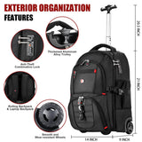 star cloud 21x14x9 Rolling Backpack with Wheels - Water - Resistant, 17.3" Laptop Compartment, Ideal Carry - On for Overnight Travel, College, Work - Wheeled Business Backpack for Adults