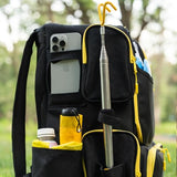 STAR FRAME Bandido Disc Golf Bag With Cooler | 30+ Disc Frisbee Golf Backpack | 4-Can Insulated Cooler | Light Durable Black & Yellow Men Women Disc Golf Bag | Huge Storage & Retriever Holder