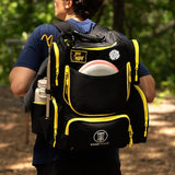 STAR FRAME Bandido Disc Golf Bag With Cooler | 30+ Disc Frisbee Golf Backpack | 4-Can Insulated Cooler | Light Durable Black & Yellow Men Women Disc Golf Bag | Huge Storage & Retriever Holder