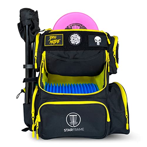 STAR FRAME Bandido Disc Golf Bag With Cooler | 30+ Disc Frisbee Golf Backpack | 4-Can Insulated Cooler | Light Durable Black & Yellow | Backpacks4Less