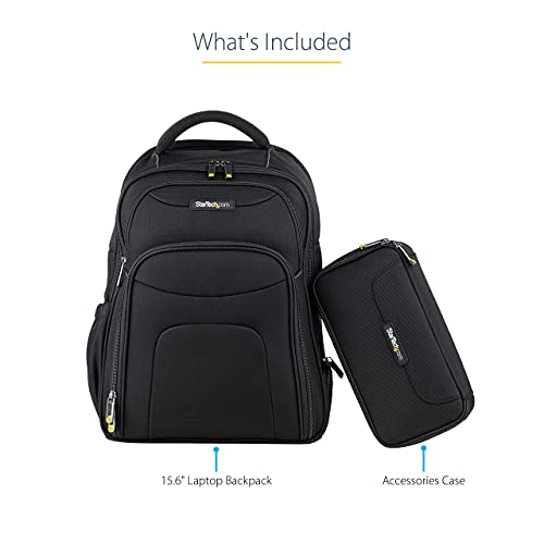StarTech.com Unisex Backpack Ergonomic Computer Bag with Removable Accessory Case - Laptop/Tablet Pockets - Nylon, Black, 15.6" Professional IT Tech Work/Travel/Commute (NTBKBAG156)