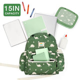 STEAMEDBUN Corduroy Kids Backpack for Boys and Girls 5-8: Boys Backpack for Elementary Kindergarten - 15 inch Cute Backpacks for Kids - Dinosaur