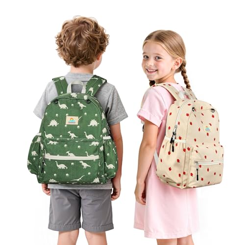 STEAMEDBUN Corduroy Kids Backpack for Boys and Girls 5-8: Boys Backpack for Elementary Kindergarten - 15 inch Cute Backpacks for Kids - Dinosaur