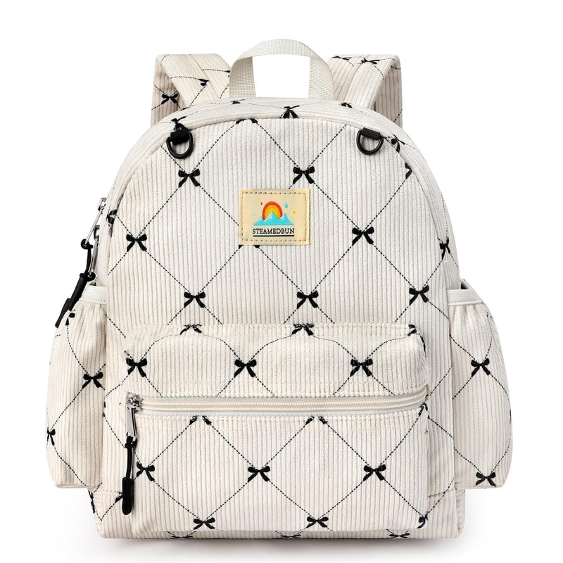 STEAMEDBUN Corduroy Toddler Backpack for Girls 2 - 4: Kids backpack for Boys Girls - 12 inch Preschool Kindergarten Backpacks - Bow