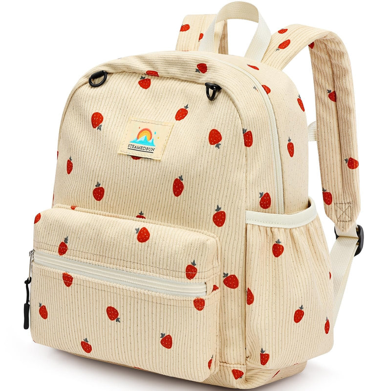 STEAMEDBUN Corduroy Toddler Backpack for Girls 2 - 4: Kids backpack for Boys Girls - 12 inch Preschool Kindergarten Backpacks - Strawberry