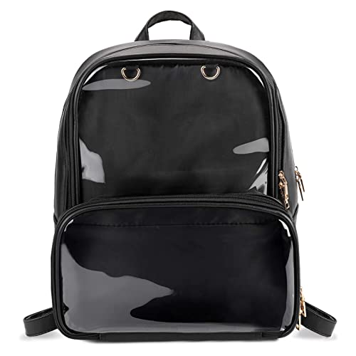 STEAMEDBUN Ita Bag Double Window Candy PU Leather Backpack Kawaii Pins Bag with insert(Black-Large) | Backpacks4Less