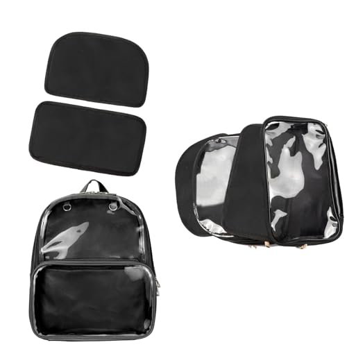 STEAMEDBUN Ita Bag Double Window Candy PU Leather Backpack Kawaii Pins Bag with insert(Black-Large)