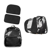 STEAMEDBUN Ita Bag Double Window Candy PU Leather Backpack Kawaii Pins Bag with insert(Black-Large)