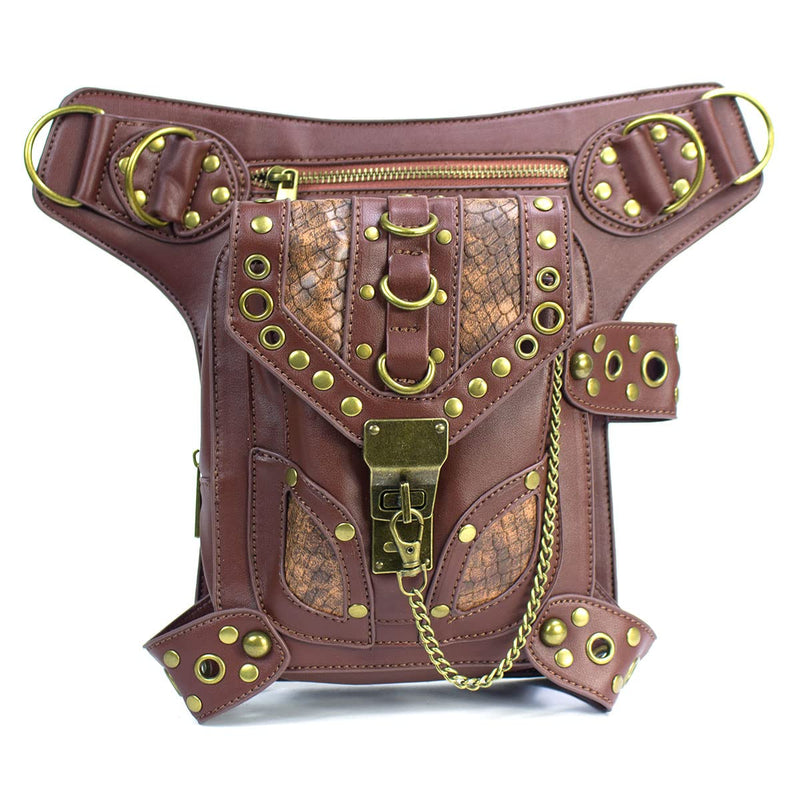 Steampunk Crossbody Shoulder Bag Messenger Gothic Waist Fanny Pack Chain Drop Leg Hip Holster Belt Purse Pouch