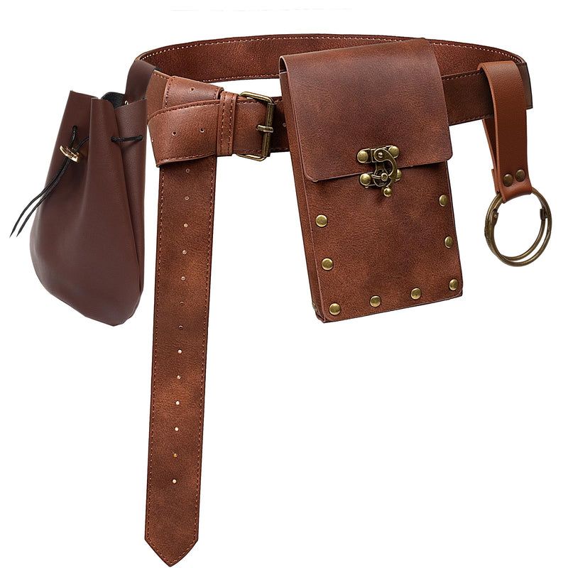 Steampunk Fashion Waist Bag Fanny Pack Belt Pouch Phone Purse Festival Medieval Renaissance Costume Retro Cosplay Accessory (2P - Brown)