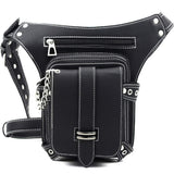 Steampunk Waist Bag Fanny Pack Fashion Gothic Leather Shoulder Crossbody Messenger Bags Thigh Leg Hip Holster Purse Travel Pouch Hiking Sport Chain Bags for Women Men