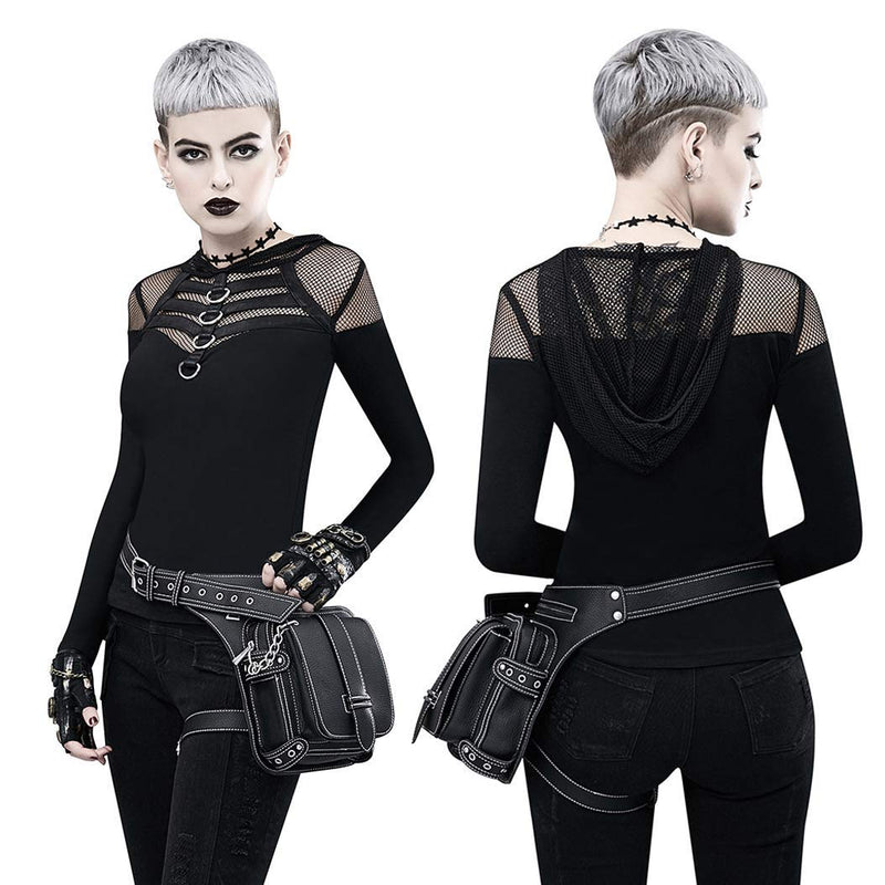Steampunk Waist Bag Fanny Pack Fashion Gothic Leather Shoulder Crossbody Messenger Bags Thigh Leg Hip Holster Purse Travel Pouch Hiking Sport Chain Bags for Women Men