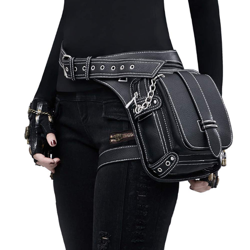 Steampunk Waist Bag Fanny Pack Fashion Gothic Leather Shoulder Crossbody Messenger Bags Thigh Leg Hip Holster Purse Travel Pouch Hiking Sport Chain Bags for Women Men