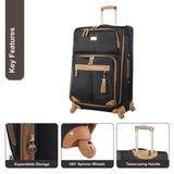 Steve Madden Designer Luggage Collection - Lightweight 24 Inch Expandable Softside Suitcase - Mid - size Rolling 4 - Spinner Wheels Checked Bag (Harlo Black)