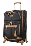 Steve Madden Designer Luggage Collection - Lightweight 24 Inch Expandable Softside Suitcase - Mid - size Rolling 4 - Spinner Wheels Checked Bag (Harlo Black)