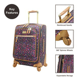 Steve Madden Designer Luggage Collection - Lightweight Softside Expandable Suitcase for Men & Women - Durable 20 Inch Carry On Bag with 4 - Rolling Spinner Wheels (Dark Purple)