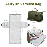 STHMEOOHT Garment Duffle Bag for Travel, 2 - in - 1 Foldable Carry On Garment Bag with Shoe Compartment & Toiletry Pocket, Convertible Weekender Bags for Women Business Travel, Vacation, Party, Deep Green