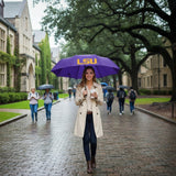 Storm Duds Mini Compact Storm Umbrella - LSU Logo 42” Coverage, Folds to 11 Inches - Swivel Clip on Handle - Waterproof, Wind & Rust Resistant, and Flexible Frame