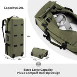 STOVER 100L Rolling Duffel Bag with Wheels, X - Large Durable Travel Duffle + Toiletry Bag, Heavy Duty, Packable with Shoulder Straps - Use as Luggage or Backpack, Men/Women (Green)